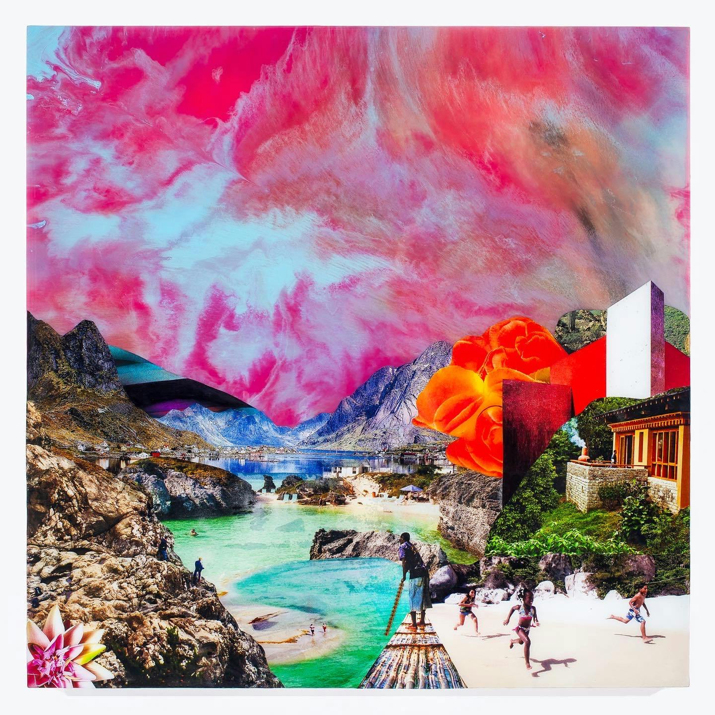 Gemstome Utopia, 2021 42" x 42" x 2.5"Powdered pigments, acrylic paint, analog collage, and resin on wood