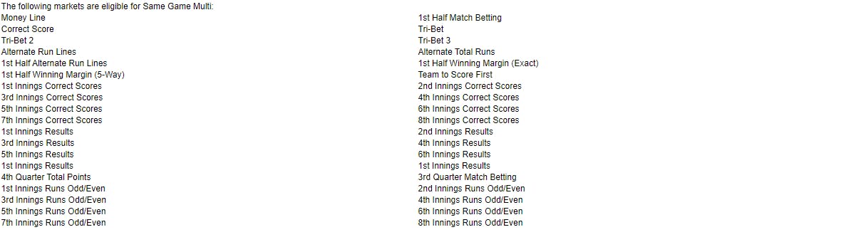 Markets Eligible for Same Game Multi