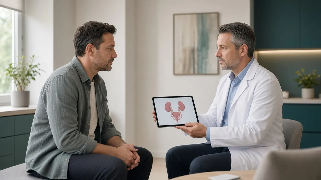 Pacjent rozmawia z urologiem podczas konsultacji przed zabiegiem.
