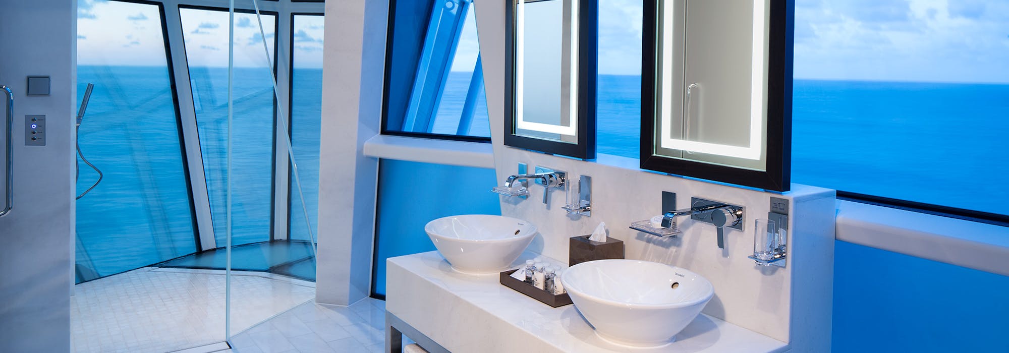 Bild på badrummet på en av hytterna på Celebrity Reflection.