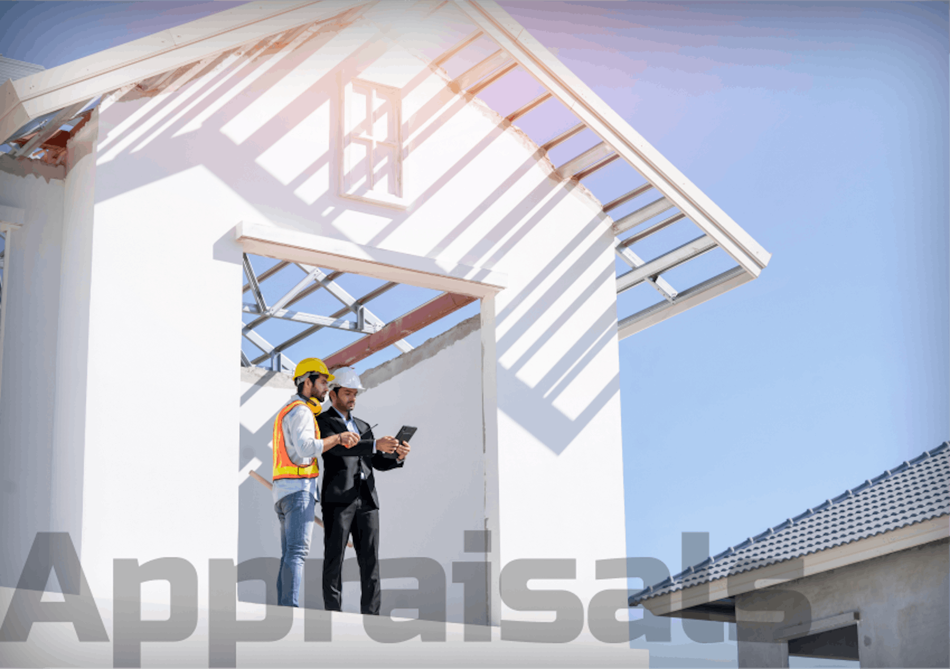 two men appraising a roof