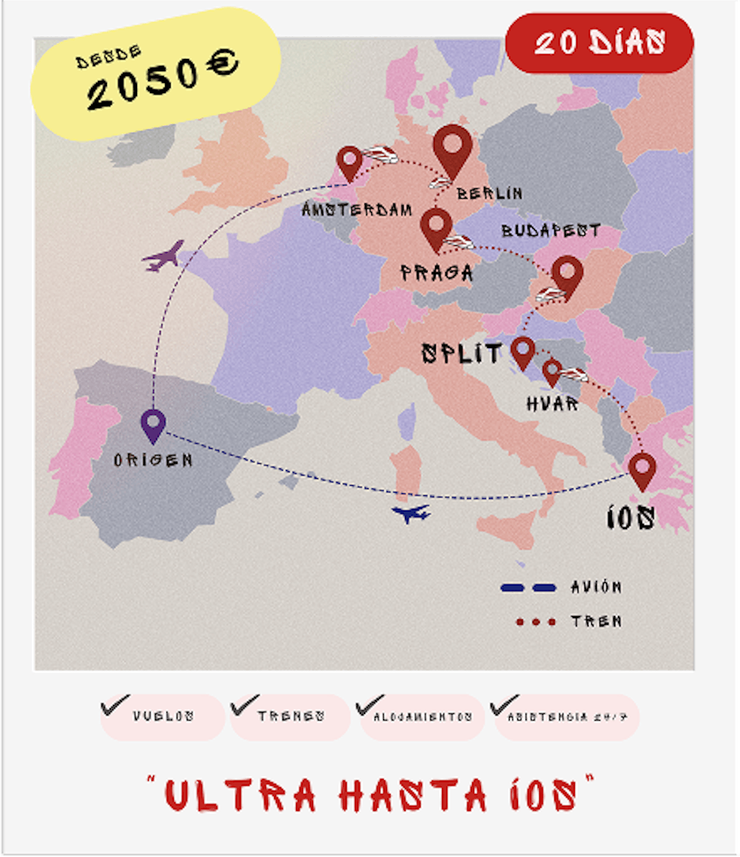 Ruta interrail completa 18 días: Centro Europa hasta islas griegas, Íos incluida, desde 2050€