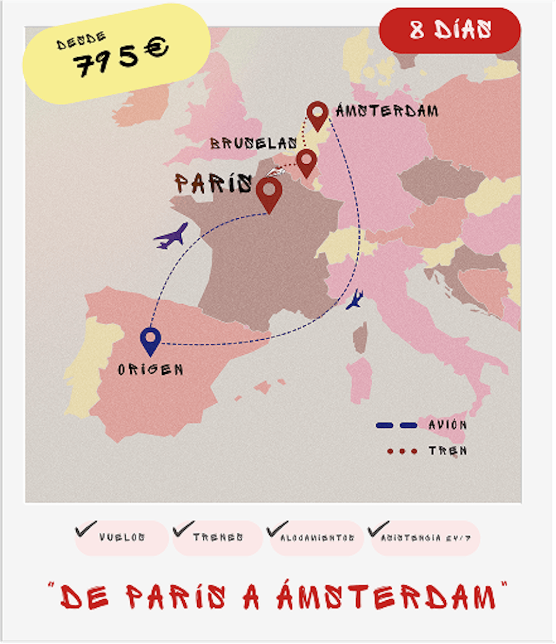 Ruta interrail París-Ámsterdam: Francia, Bélgica y Países Bajos en 8 días desde 950€