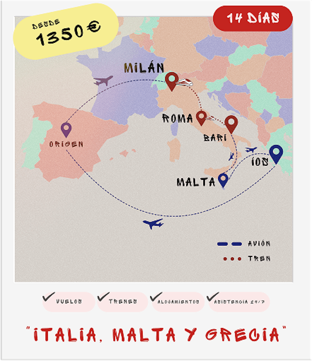 Interrail por el Mediterráneo: Italia, Malta e Íos en 14 días desde 1350€