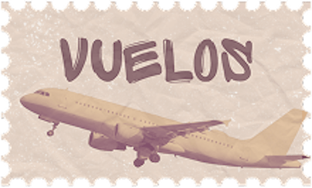 Un sticker donde pone la palabra "Vuelos" con una avión dentro de el en una ilustración