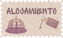 Un sticker donde pone la palabra "Alojamiento" con una campana y unas llaves dentro de el en una ilustración
