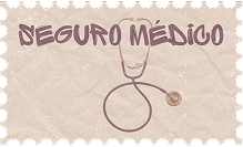 Un sticker donde pone la palabra "Seguro médico" con una estetoscopio dentro de el en una ilustración