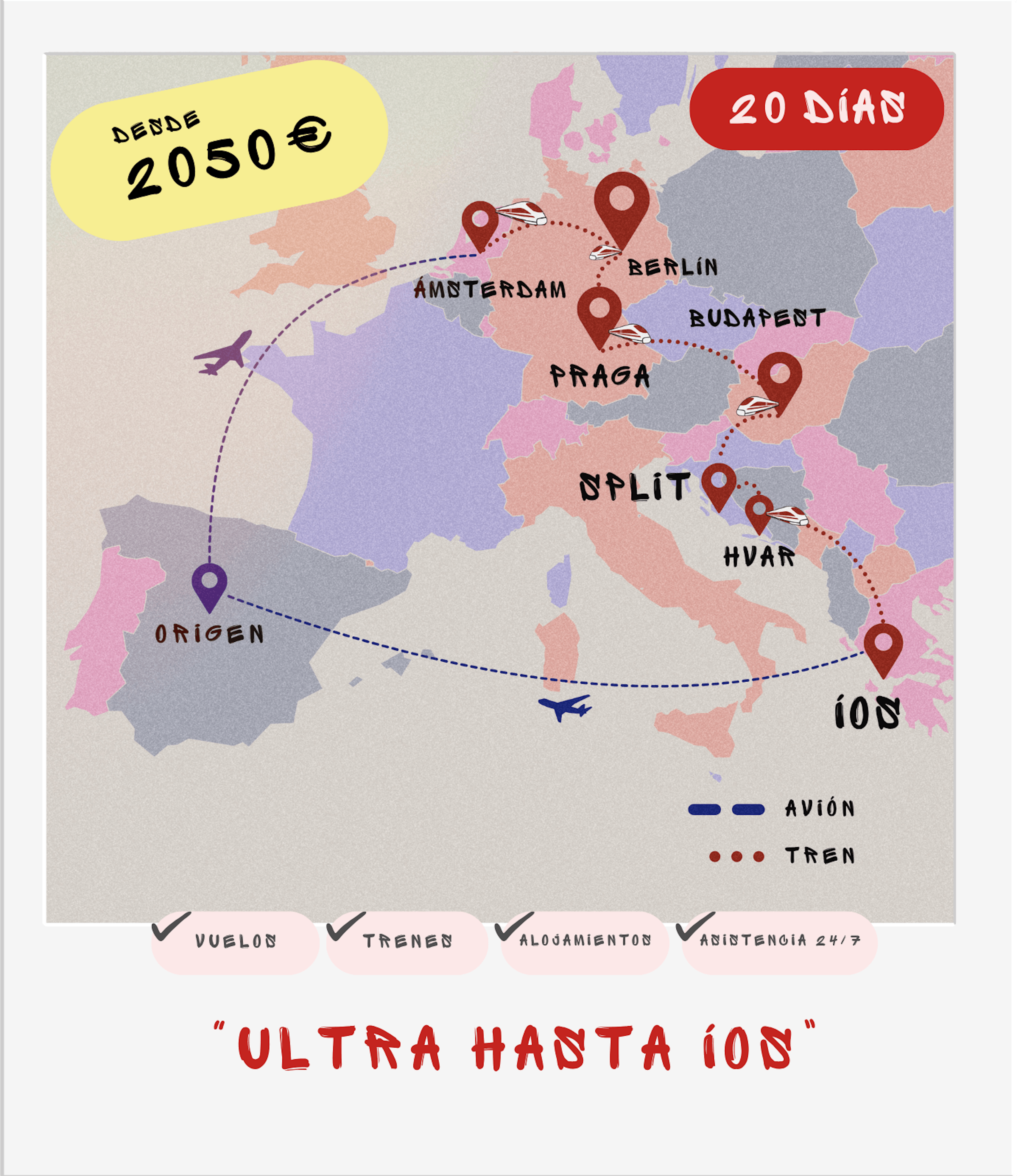 Ruta interrail completa 18 días: Centro Europa hasta islas griegas, Íos incluida, desde 2050€
