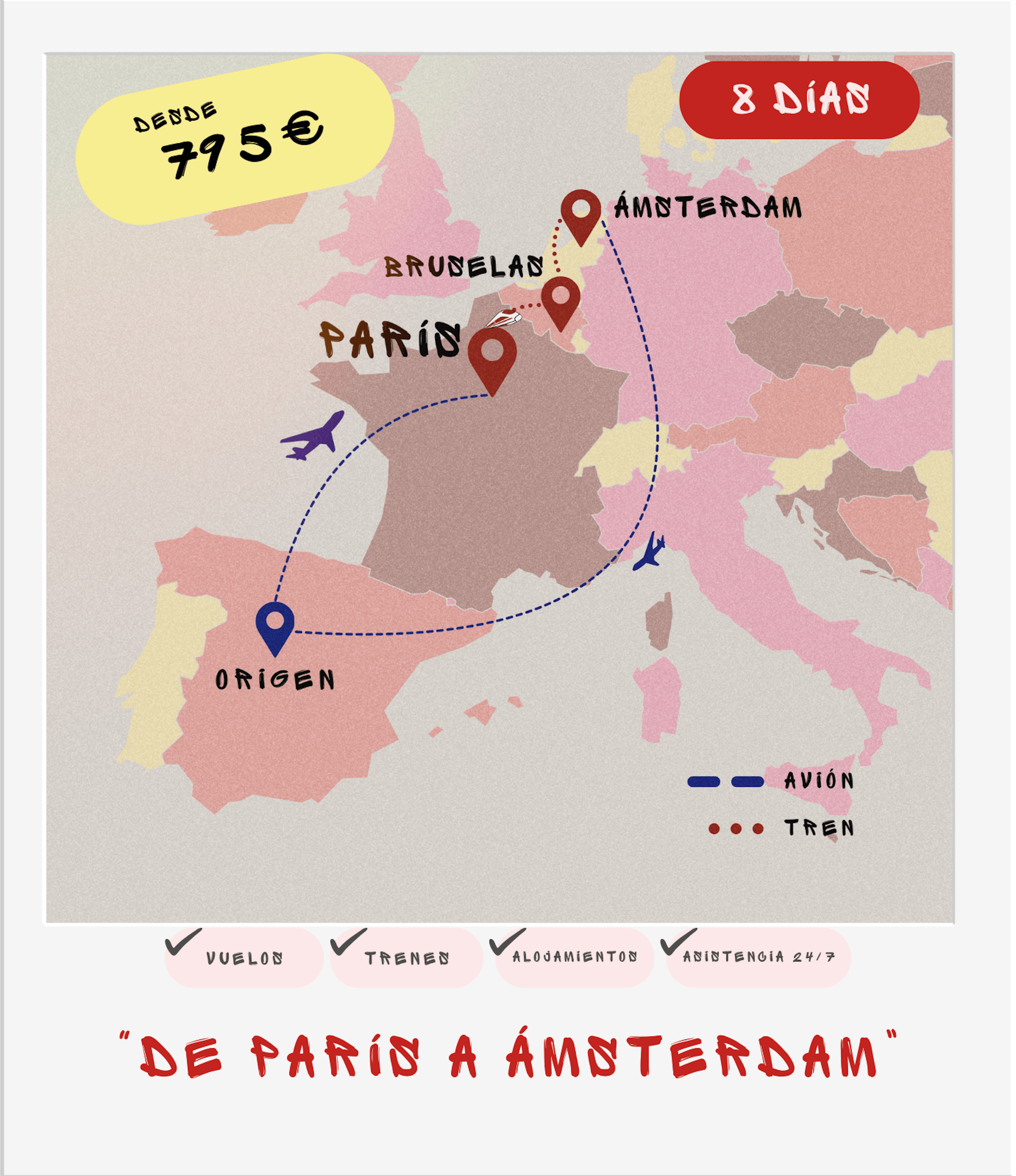 Ruta interrail París-Ámsterdam: Francia, Bélgica y Países Bajos en 8 días desde 950€