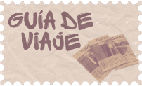 Un sticker donde pone la palabra "Guía de viaje" con unas libros dentro de el en una ilustración