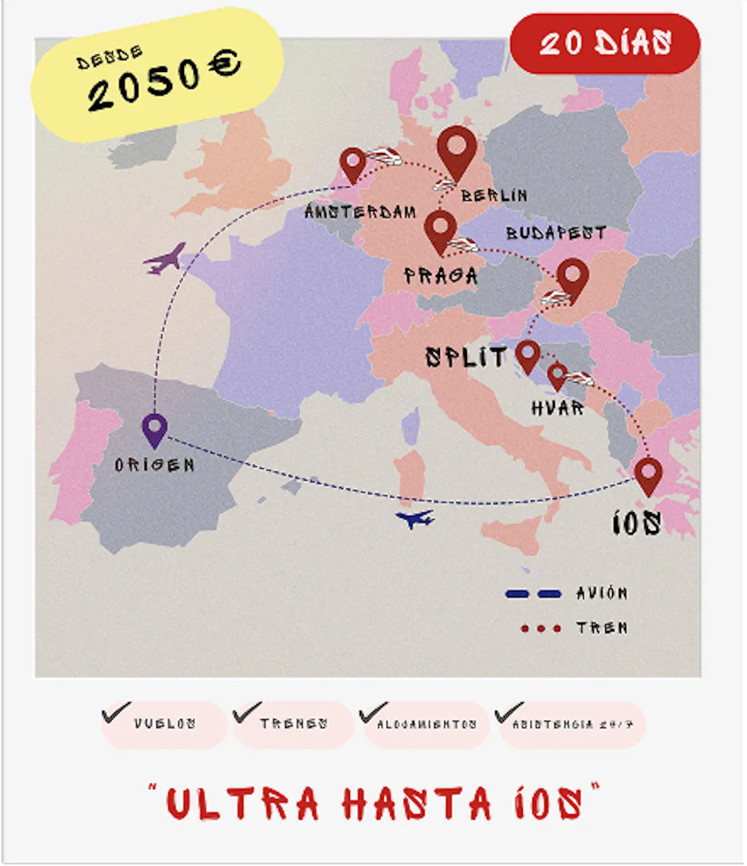 Ruta interrail completa 18 días: Centro Europa hasta islas griegas, Íos incluida, desde 2050€