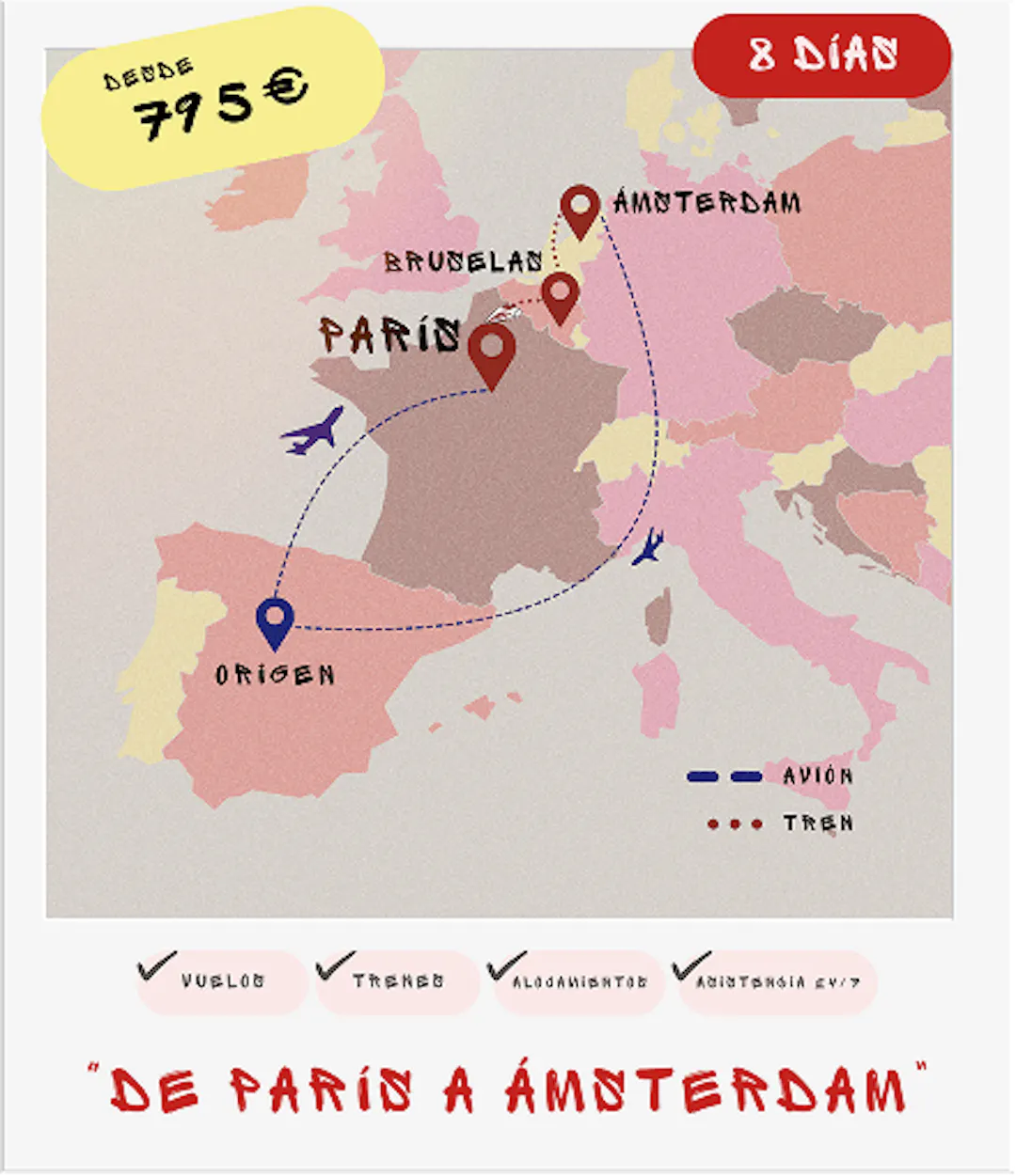 Ruta interrail París-Ámsterdam: Francia, Bélgica y Países Bajos en 8 días desde 950€