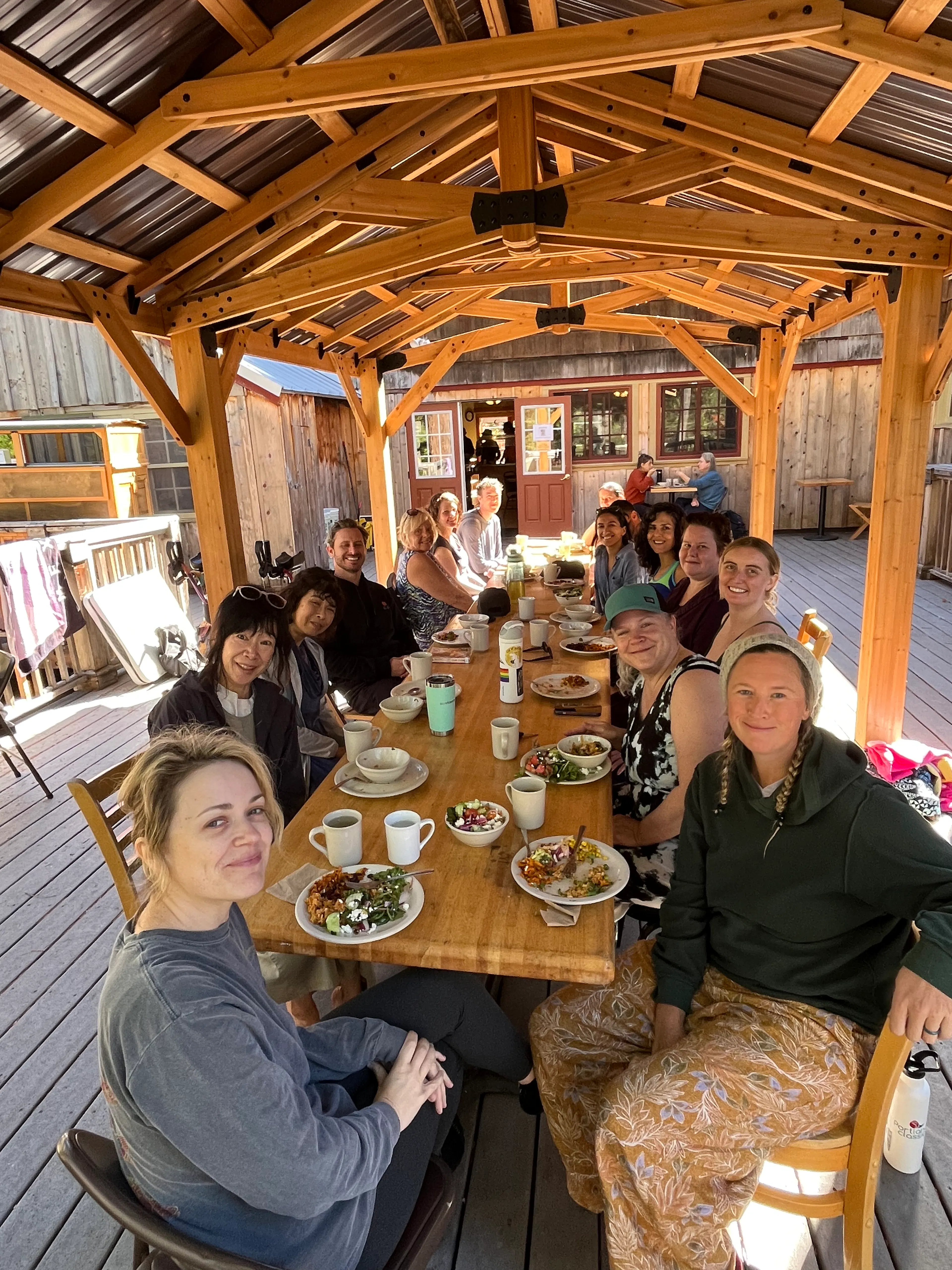 Retreat participants sharing a meal