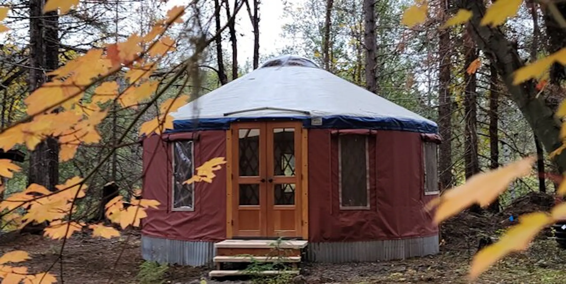 Cabins among the trees at Breitenbush Hot Springs