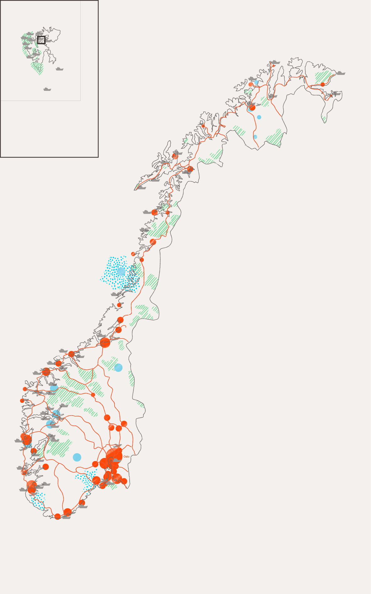 Map of Norway, illustrated.