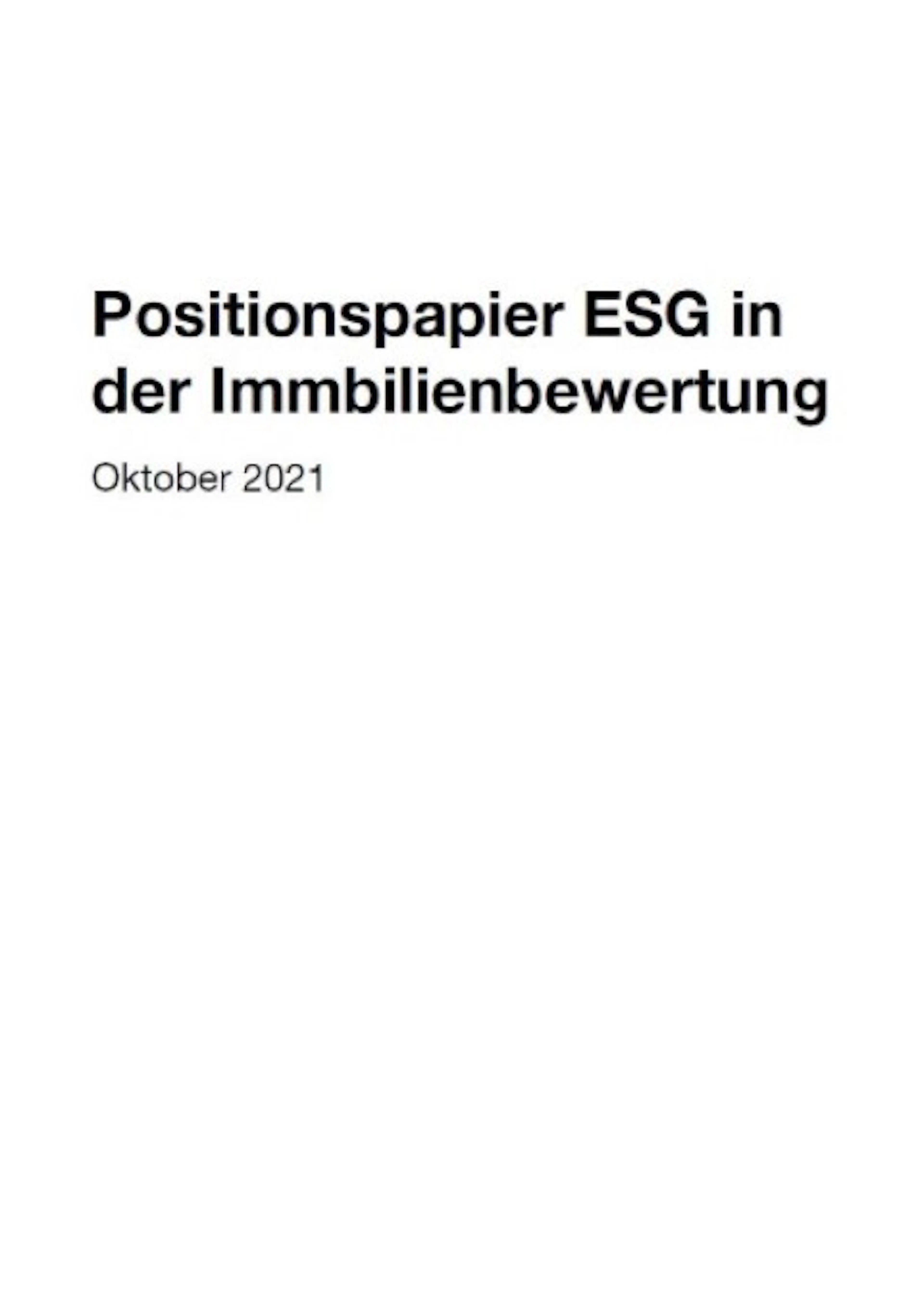 ESG in der Immobilienbewertung – Positionspapier, Oktober 2021