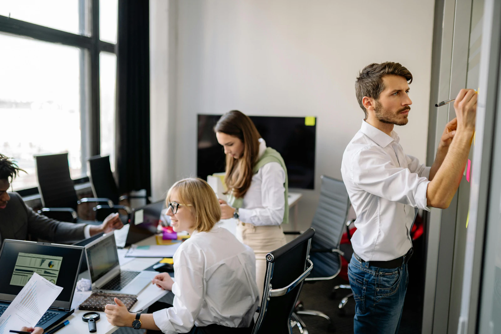 team working together in a conference room