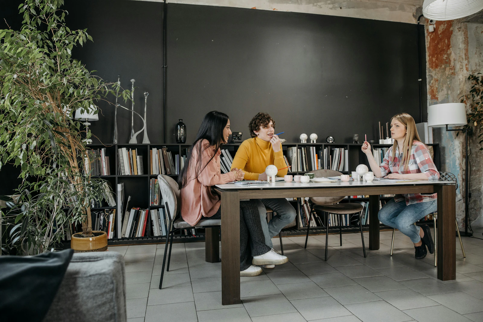 Startup team collaborating in an open-plan office space