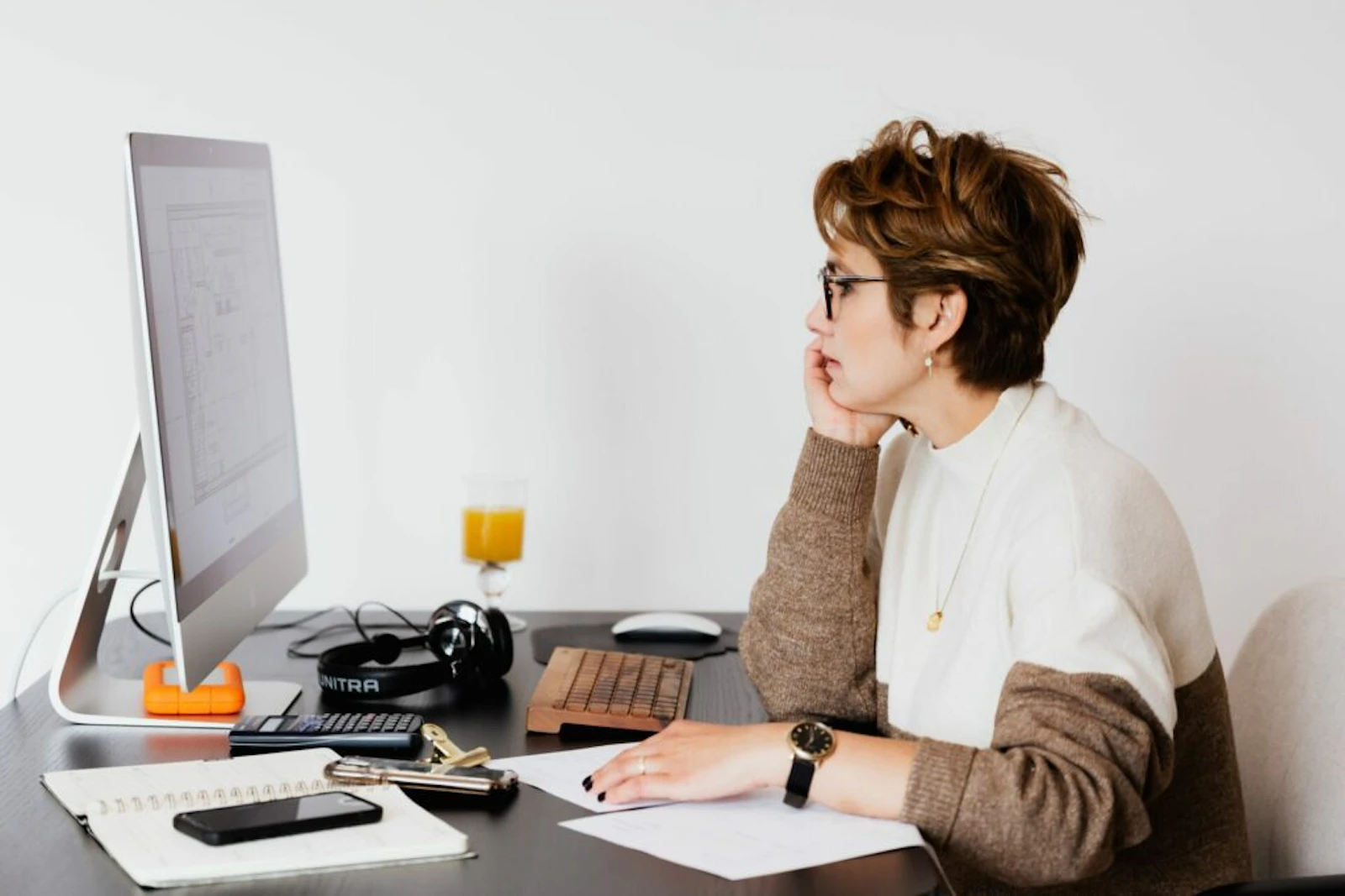 a woman working at her desk