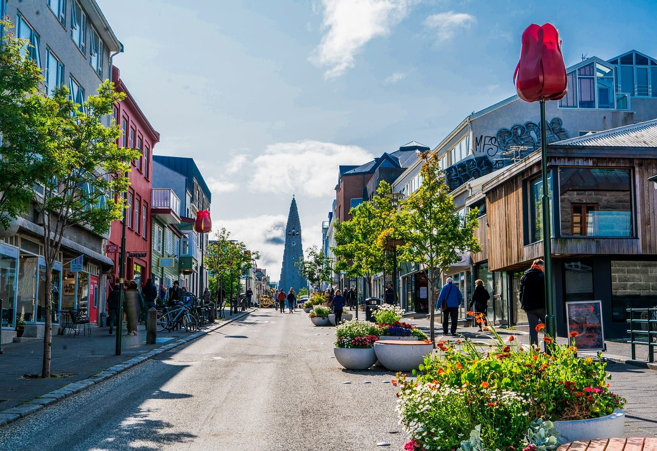 Iceland's street on a sunny day.