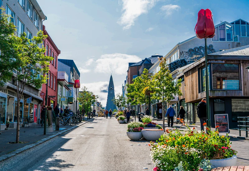 Iceland's street on a sunny day.