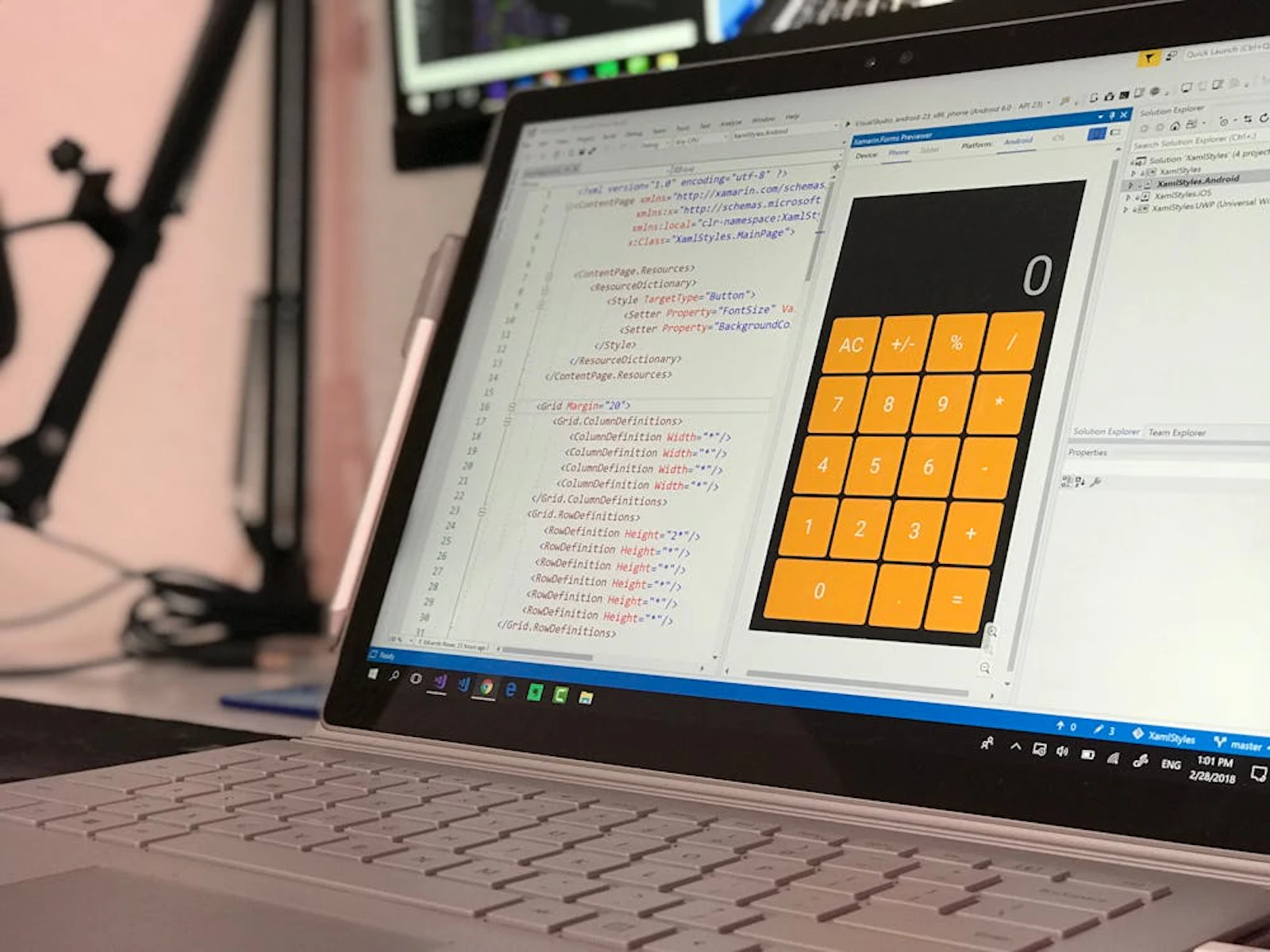 calculator app opened on a laptop screen