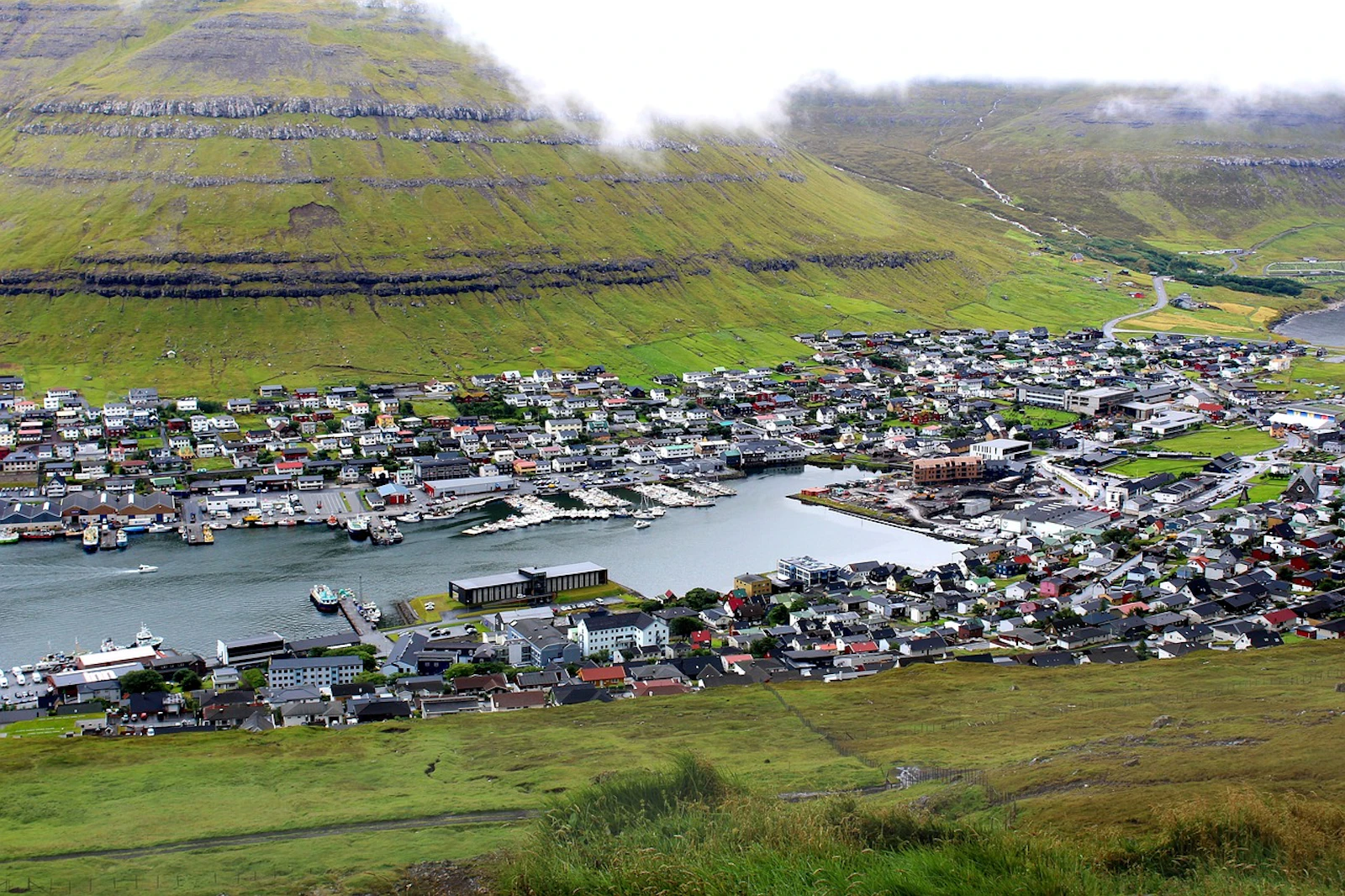 Small town in Faroe Islands surrounded by nature