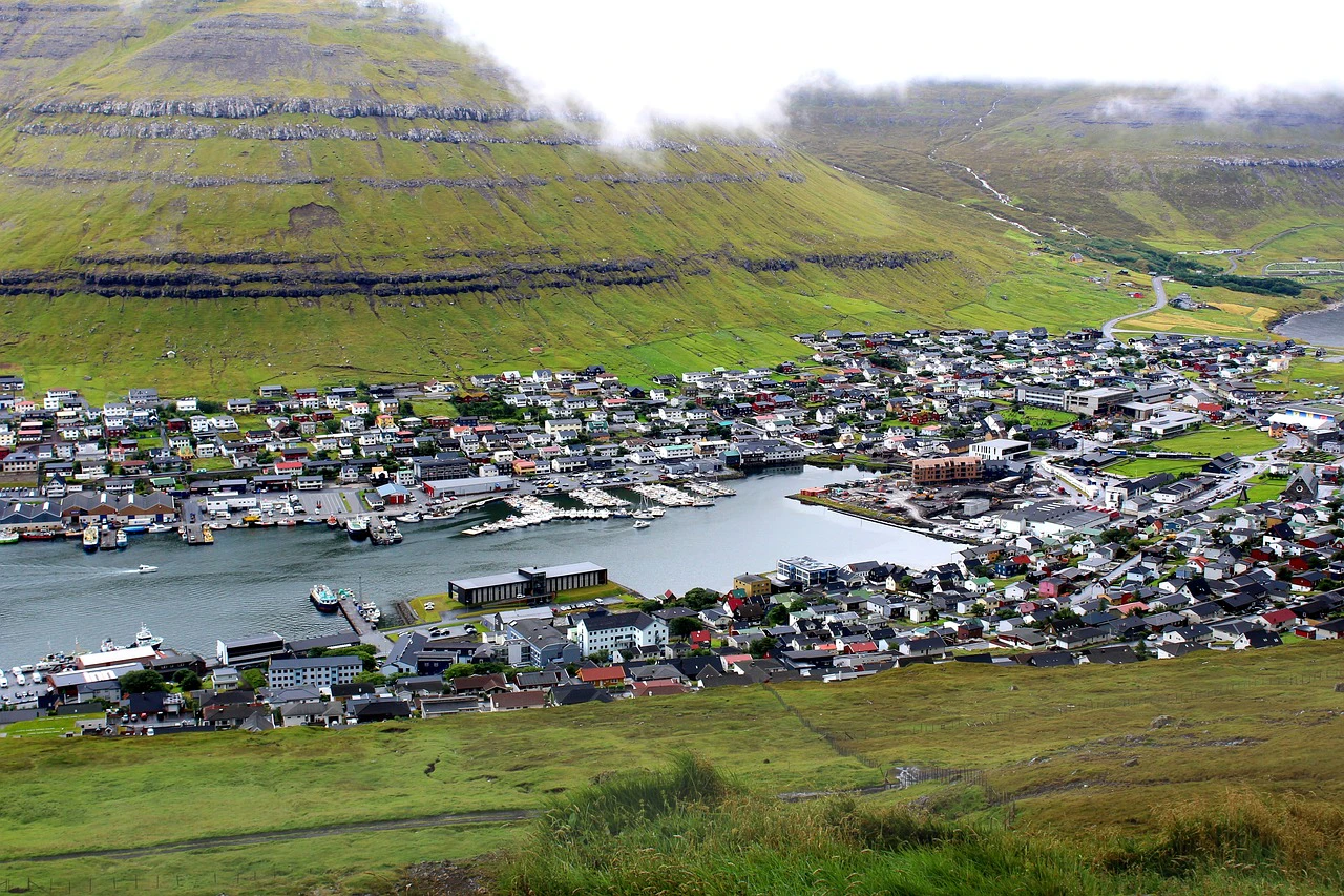Small town in Faroe Islands surrounded by nature