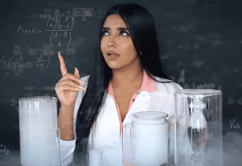 GIF of Swati Verma calculating and reinventing the lash glue