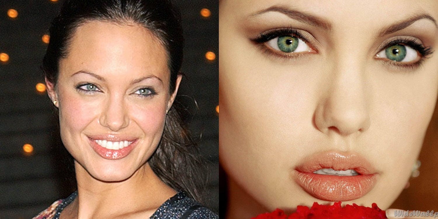 Angelina Jolie wearing green coloured lenses