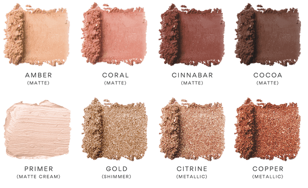 Different shades of pigments in the Carnelian swatch