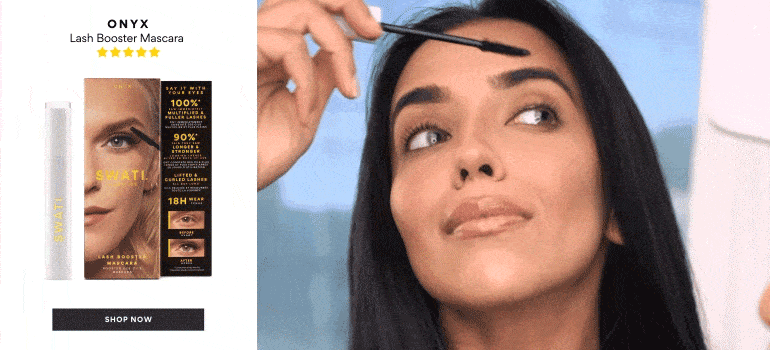 Onyx lash booster mascara with Swati Verma applying on eye lash