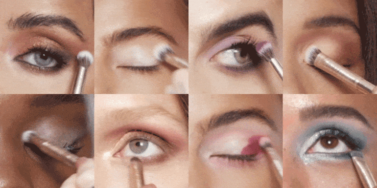 Different kinds of eyeshadows from the Swati Cosmetics palette being applied on different skin tones with Swati Cosmetics brushes