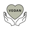 Hand with heart with "VEGAN" label