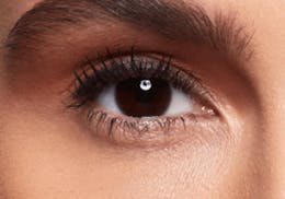 Dark brown eyes before wearing SWATI Sandstone - Brown Coloured lenses
