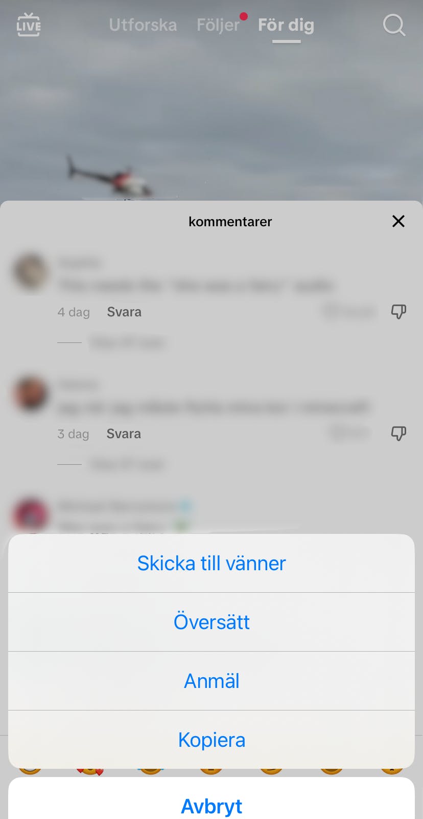 TikTok Anmälning av en kommentar 1