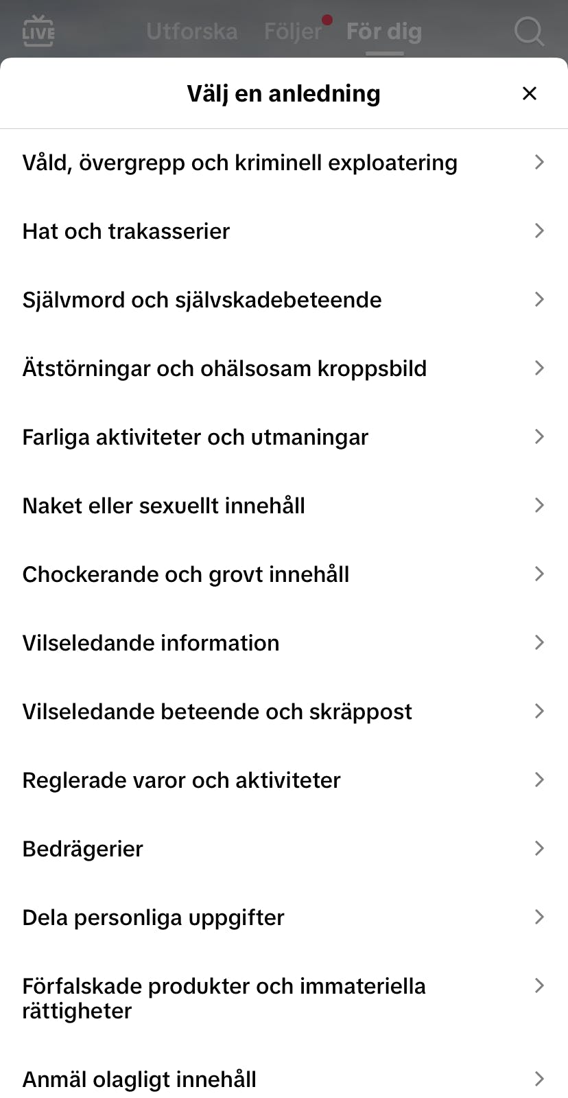 TikTok Anmälning av en video 2