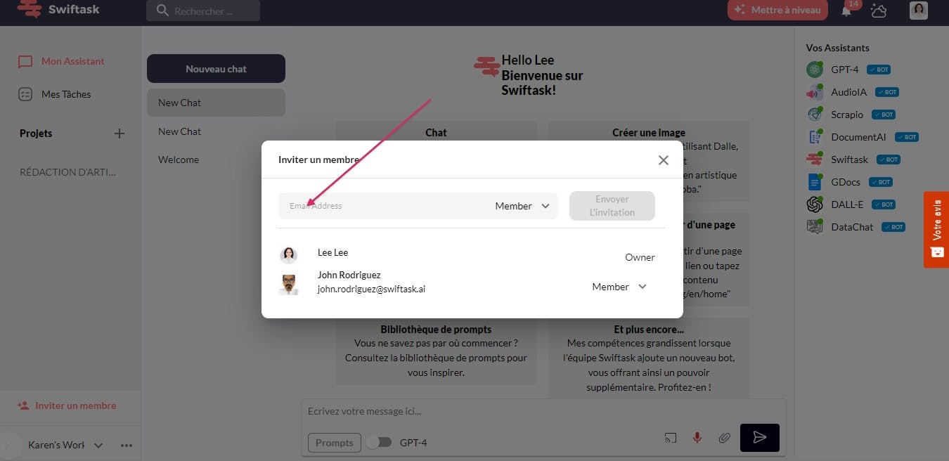 How to insert members' email addresses