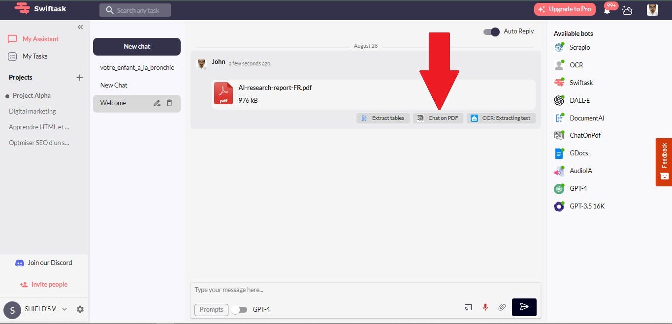 Click on "Chat On Pdf"