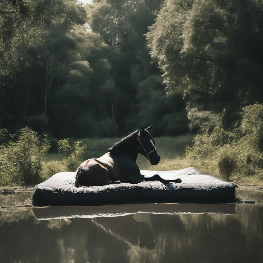 Cheval noir sur un matelas
