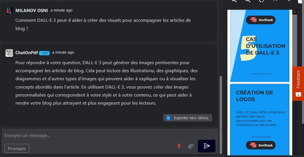réponse à un prompt avec ChatOnPDF
