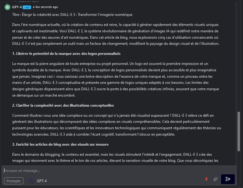 Résultat de texte généré par GPT-4