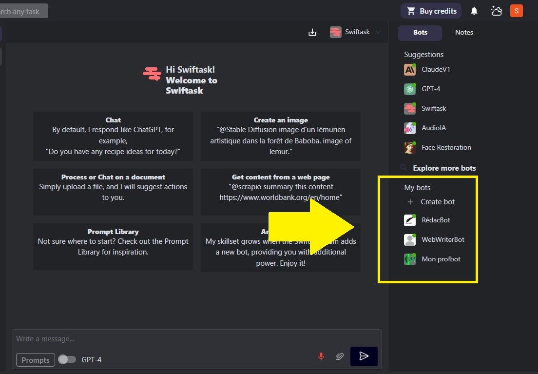 place des bots créés