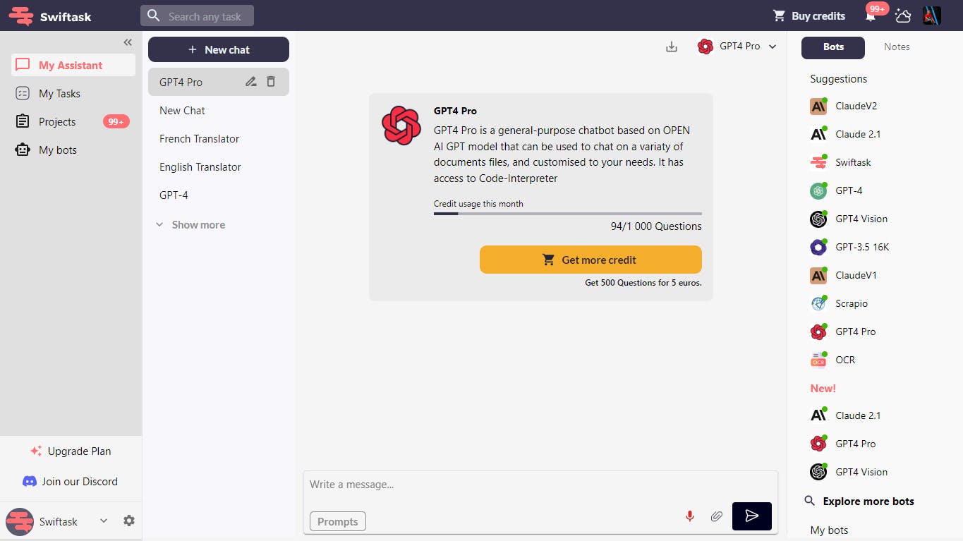 GPT4 Pro page d'accueil