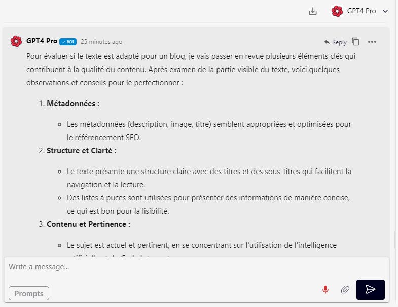 réponse à un prompt précis