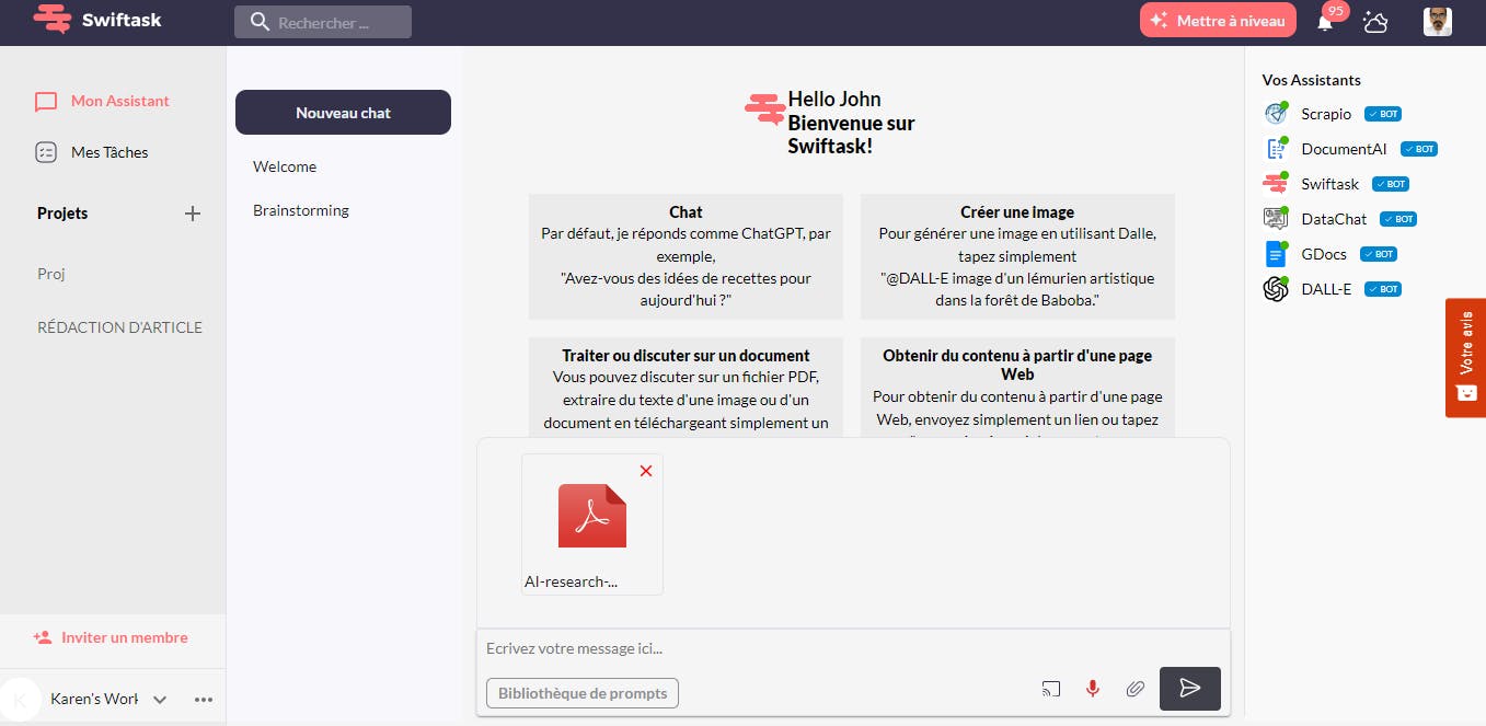 How to send to Swiftask the pdf imported