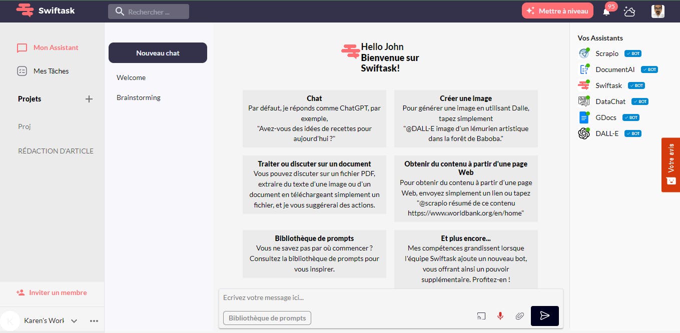 Home and chat interface in Swiftask App