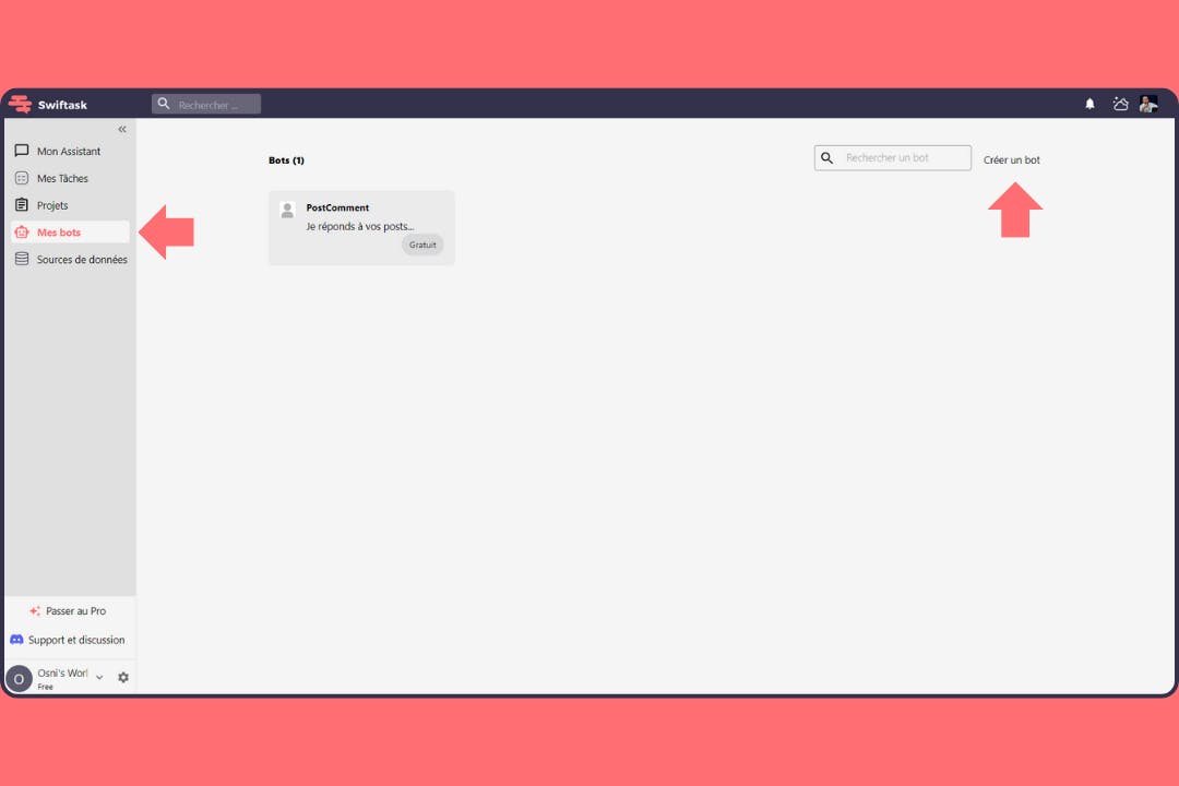 interface pour accéder à mes bots