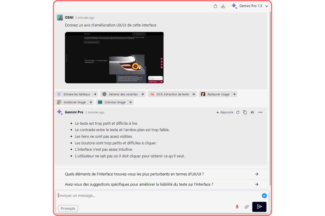 avis de Gemini Pro 1.5 sur une interface