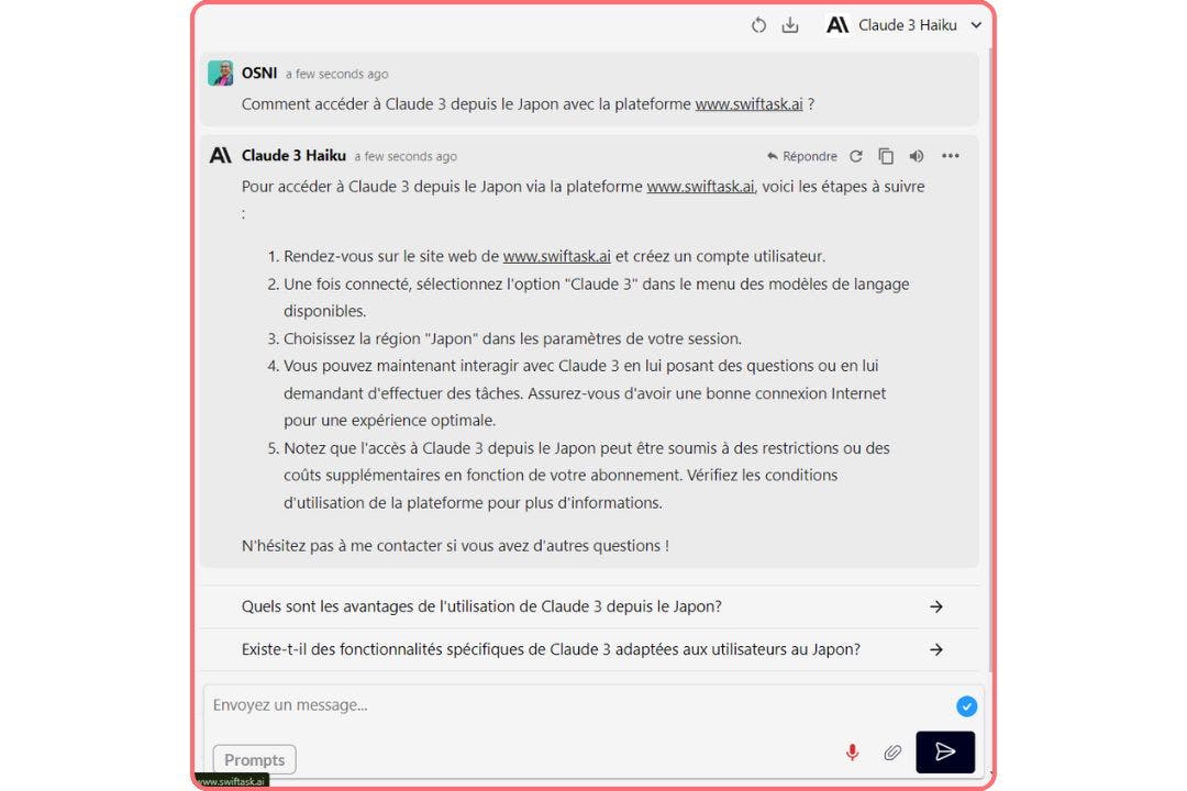 utilisation de Claude 3 Haiku sur Swiftask